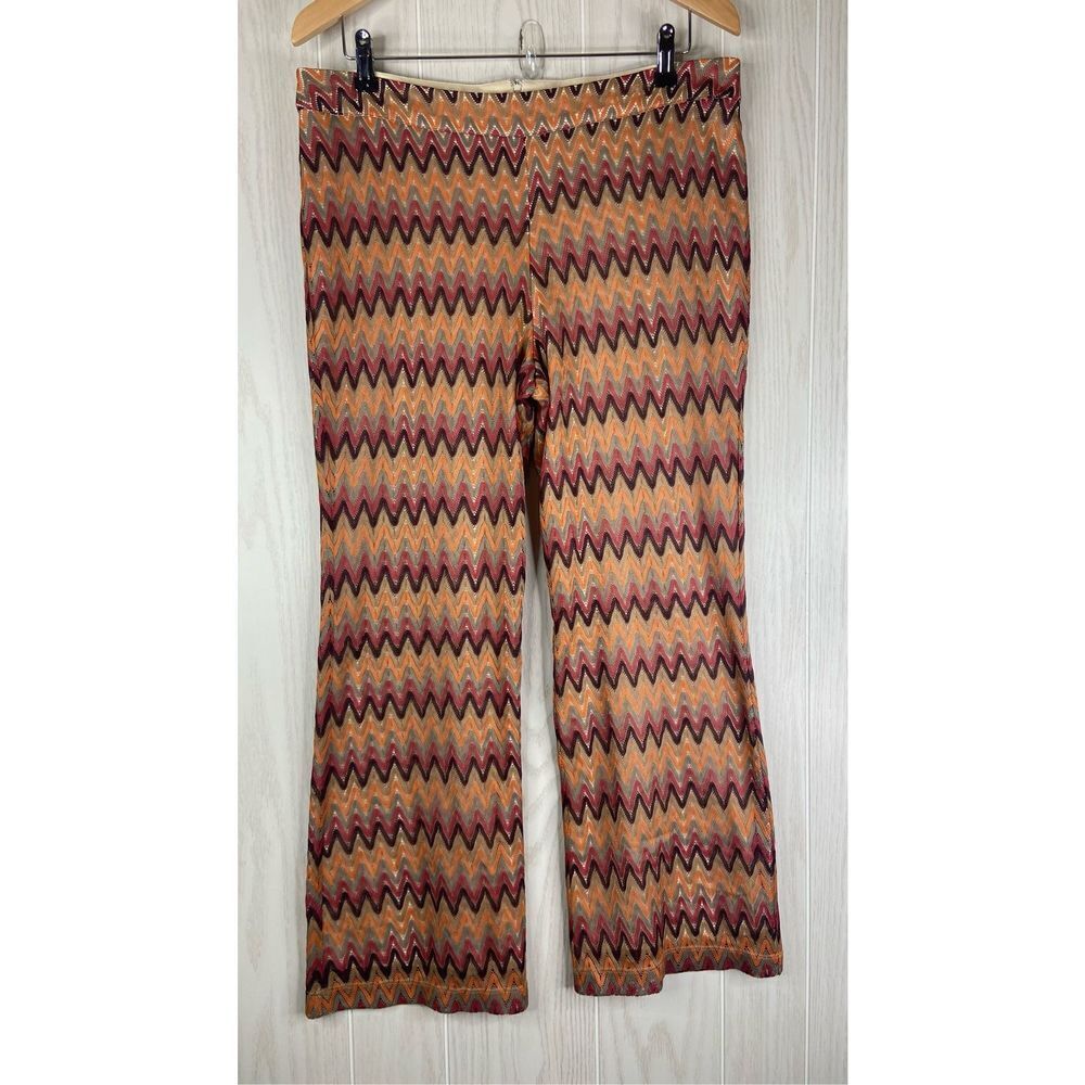 Monte Women's Multicolor Chevron Lined Pull On Isa Crop Pants Size L NWT